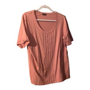Talbots Salmon Pink Embroidered Pin Tucked Short Sleeve Top Womens. Plus Size 1X